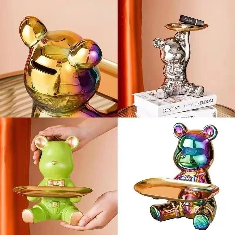 Imagem -06 - Bear Piggy Bank para Decoração de Casa Bandeja de Armazenamento de Animais dos Desenhos Animados Petiscos e Maquiagem Armazenamento de Chaves Acessórios de Moda