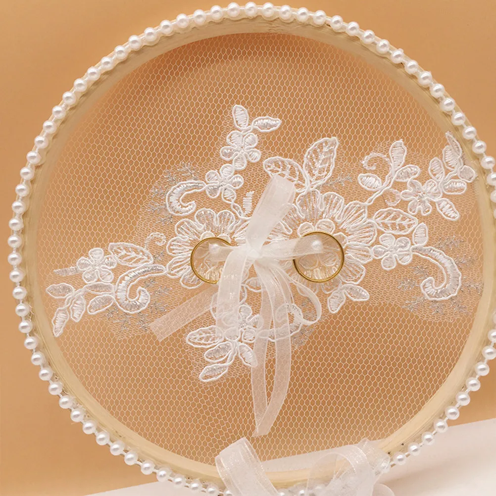 

Wooden Wedding Ring Pillow Bowknot Flower Design Soft Comfortable Touch for Wedding Ceremony Engagement Ring Bearer Cushion