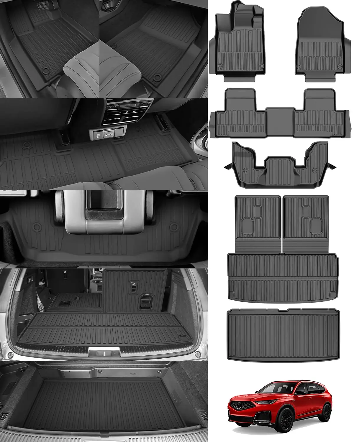 

Оригинальные коврики MDX 2022-2026 гг., полные комплекты ковриков для груза и спинки для Acura MDX — изготовленный на заказ TPE для всепогодного автомобиля без запаха