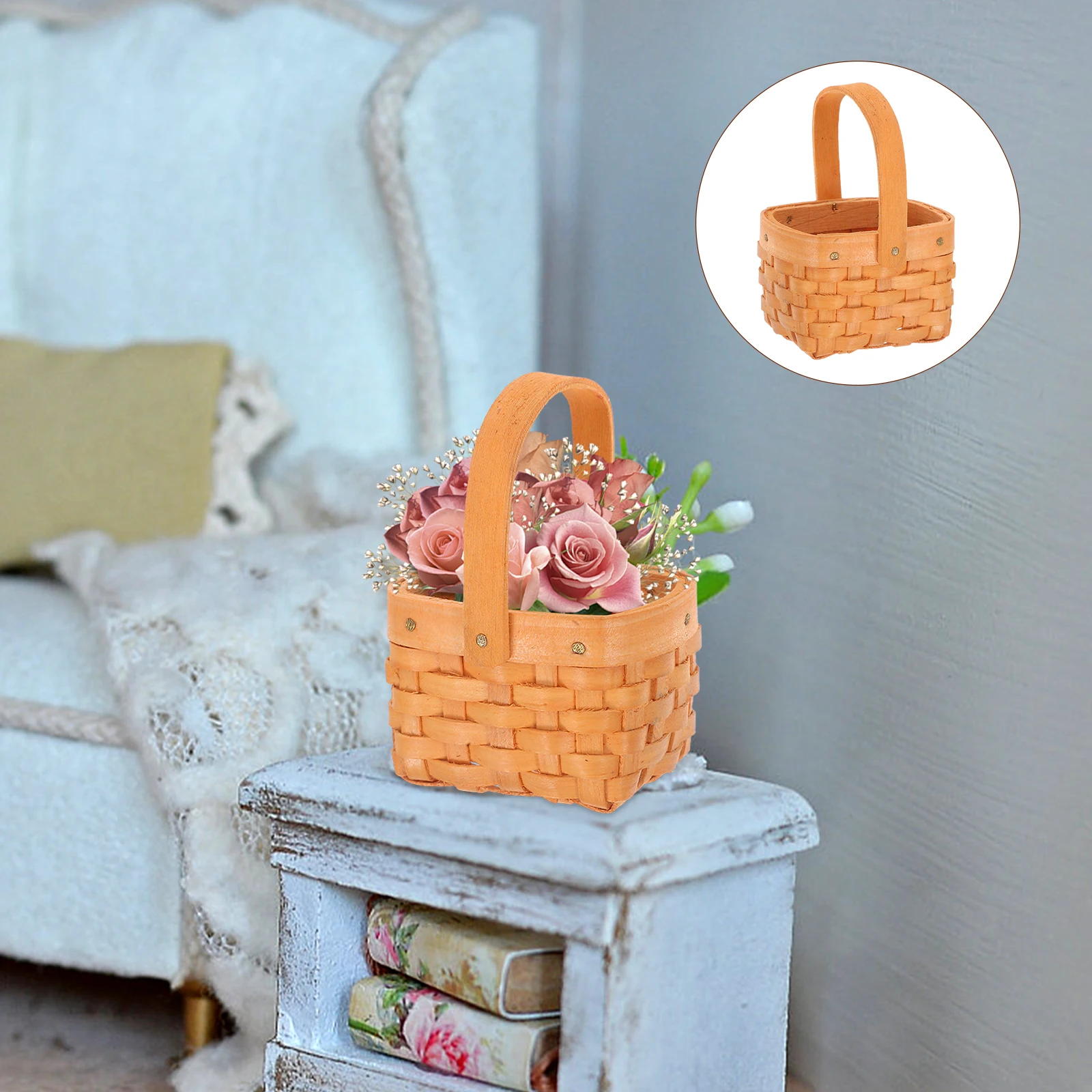 

2pcs Mini Handwoven Wooden Baskets Cute Storage Basket for Party Favors Easter Arrangements Gifts Compact Lightweight