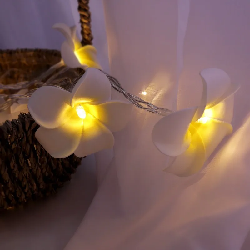 سلسلة ضوء LED Frangipani ، USB ، طاقة الاتحاد الأوروبي ، زهرة ، زهور ، بطارية ، عطلة ، بلوميريا ، إكليل ، ديكور عيد الميلاد ، أبيض ، وردي ، قماش