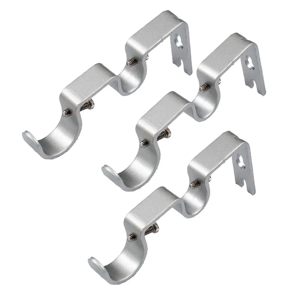 Set of 3 Adjustable Metal Drapery Double Curtain Rod Bracket Holder for 1 and