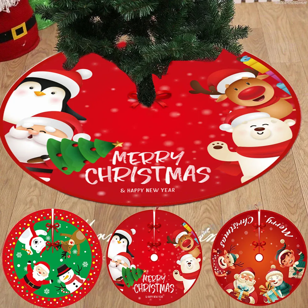 90cm saia de árvore de natal papai noel impresso árvore de natal decoração inferior base ornamento acessórios de árvore