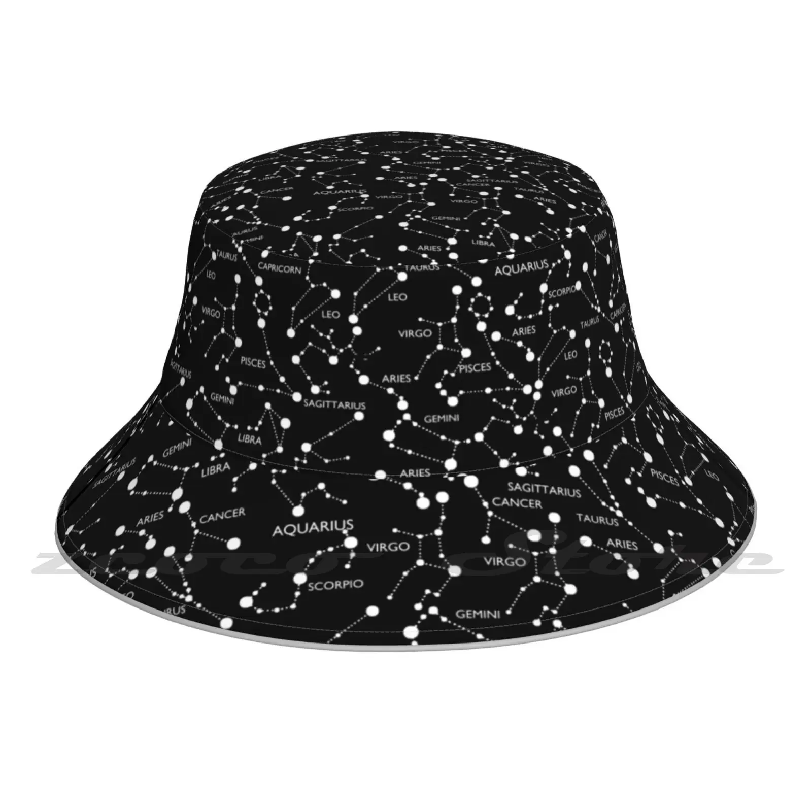 Zodiac Cap Diy Light Foldable Sunshade Fashion Fisherman Hat White Black Stars Celestial Cosmos Cosmic Stars Zodiac Zodiac