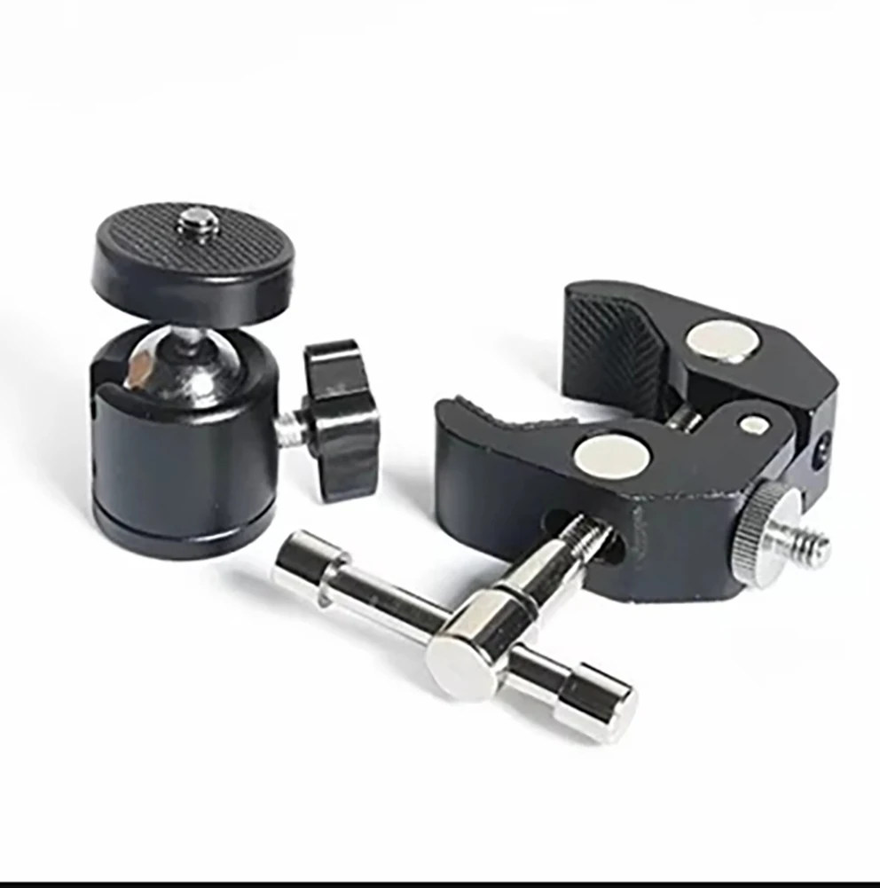 ذراع سحري جديد مثبت على المشبك مع رأس كروي لولبي لشاشة الكاميرا، مشبك 1/4 و3/8 ورأس كروي 1/4، رأس 1/4-20