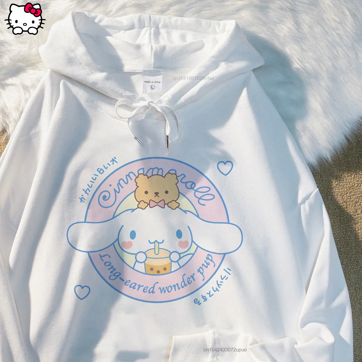 

Женский тонкий свитер Sanrio Cinnamoroll, весенний белый свитер с капюшоном и длинным рукавом, корейский топ с капюшоном в стиле Харадзюку, Y2k