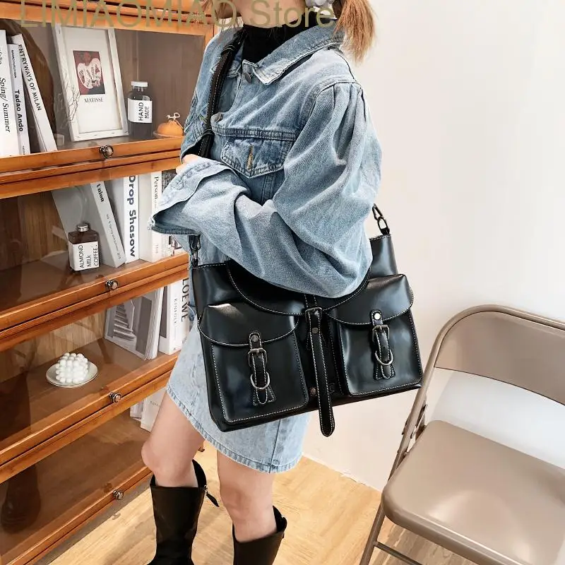 New Retro Multiple Pockets Bag PU Leather Crossbody Bags for Women Hit Trend Women's Branded Trending Side Bag Shoulder Handbag