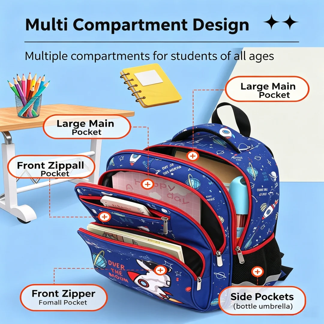Cartoon Kids School Bag Oxford Multi Compartment Backpack Large Capacity Breathable Primary School Boys Lightweight