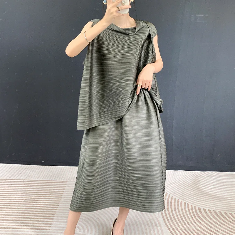 Miyake Pleated Set 2026 Autumn New Thin Lazy French Relaxation Top Pants Set Women