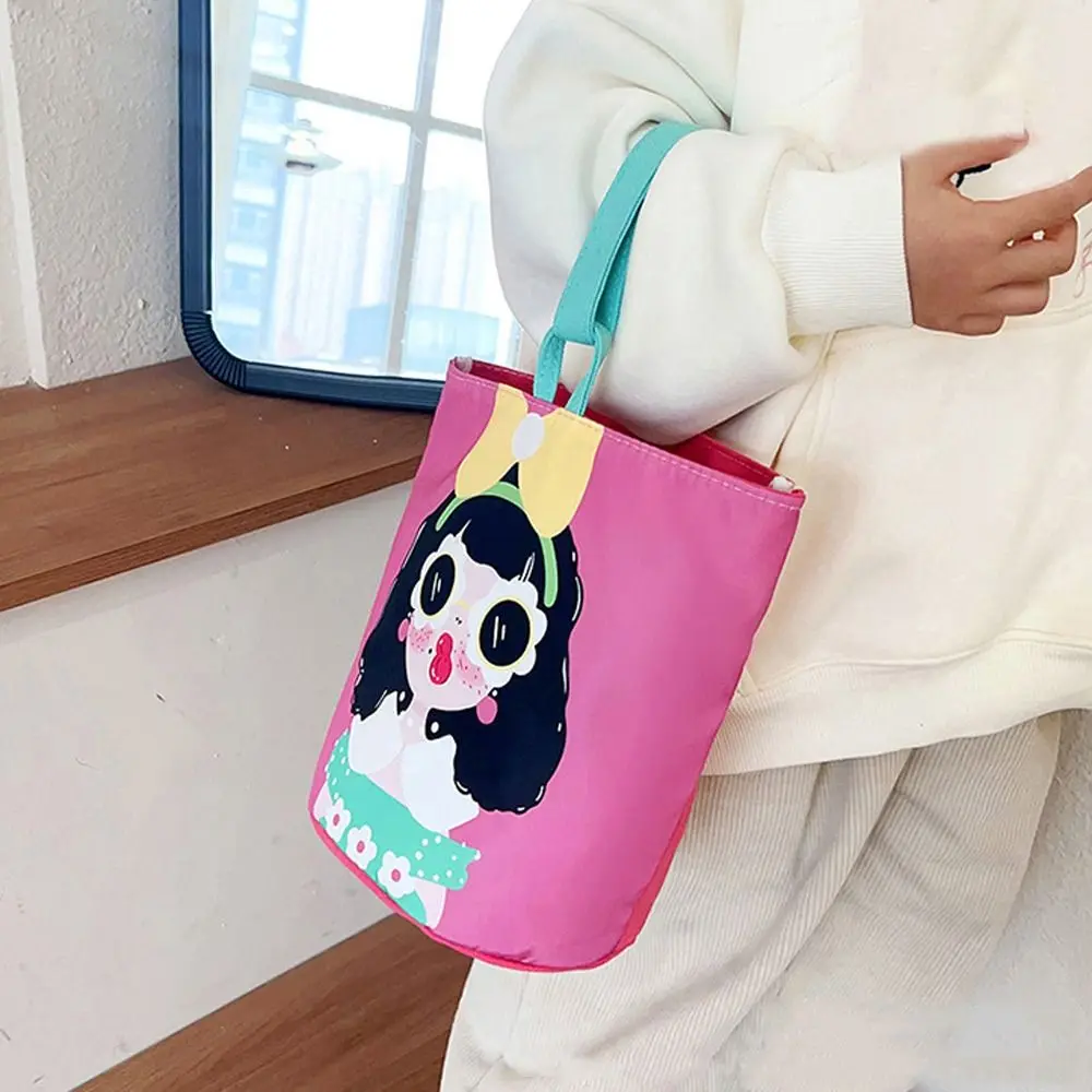 Foldable Panda Cartoon Canvas Bucket Bag Cat Cartoon Girl Rabbit Print Handbag Storage Bag Letter Ins Style Tote Bag Shopping
