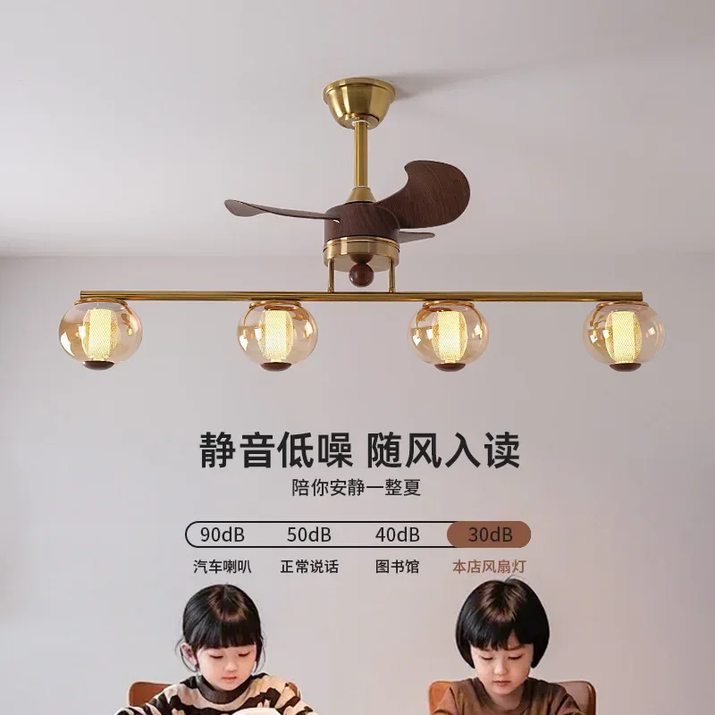 Medieval style long strip one-word restaurant fan light French pastoral glass tea room light American retro study chandelier