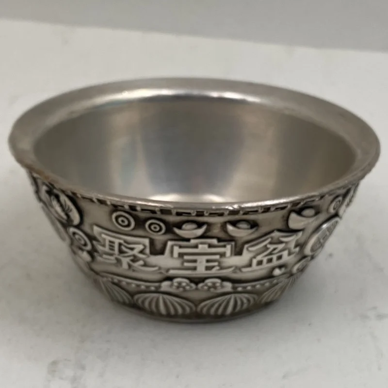 Qing Dynasty Bronze Collection Silver-Plated White Copper Treasure Basin Ornament Relief Craft Ornament Collection