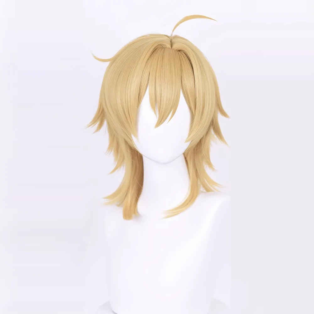 Synthetic Short Straight Blonde Mullet Head Wig with Bangs Fluffy Anime Game Cosplay Hair Heat Resistant Wig for Daily Party