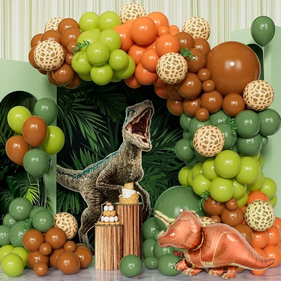 115-Piece Set of Safari Jungle Balloon Arch Set, Green and Brown Animal Balloon Garland Set, with Deer Pattern Balloons, Suitable for Birthday