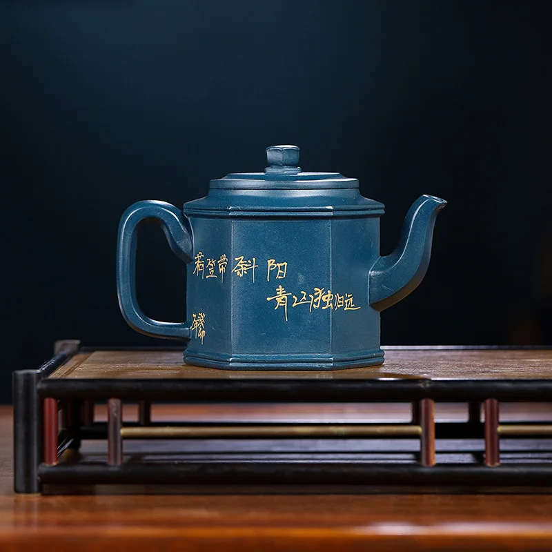 

High Quality Yixing Famous Family Clay Teapot Days Blue Mash Handmade Hexagonal GD Pot Household Gongfu