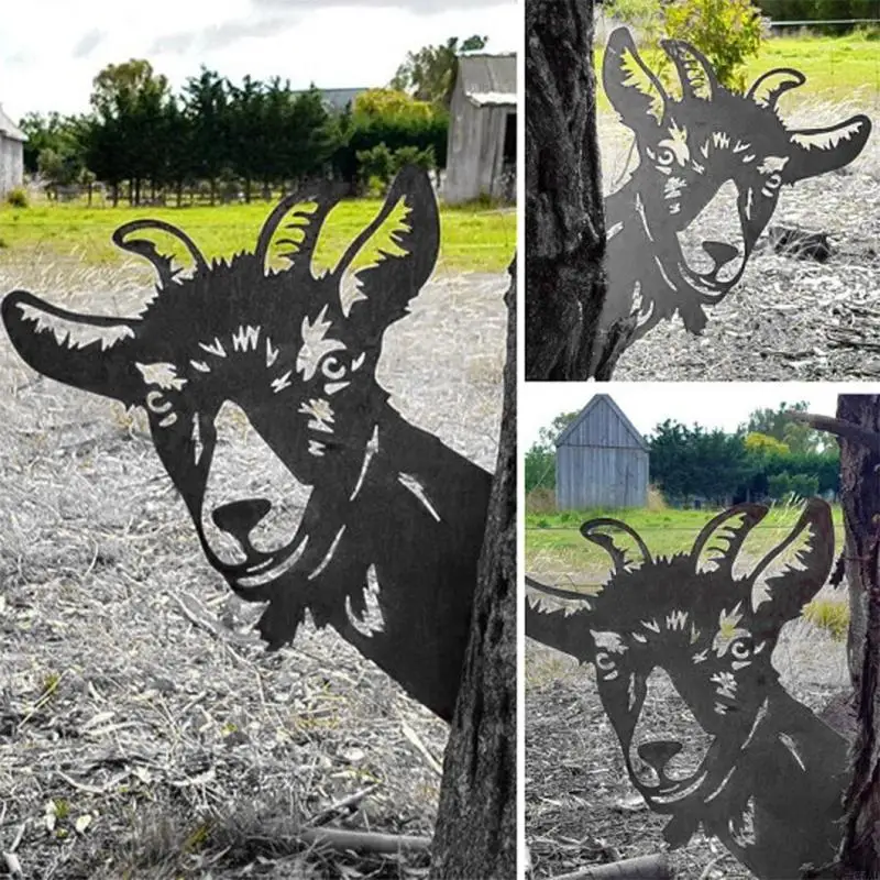 تطل على البقرة الماعز الحيوان المعادن الفن الجدار الديكور لطيف مزرعة منحوتة صورة ظلية الجوف خارج تمثال مزرعة سياج حلية C5AD