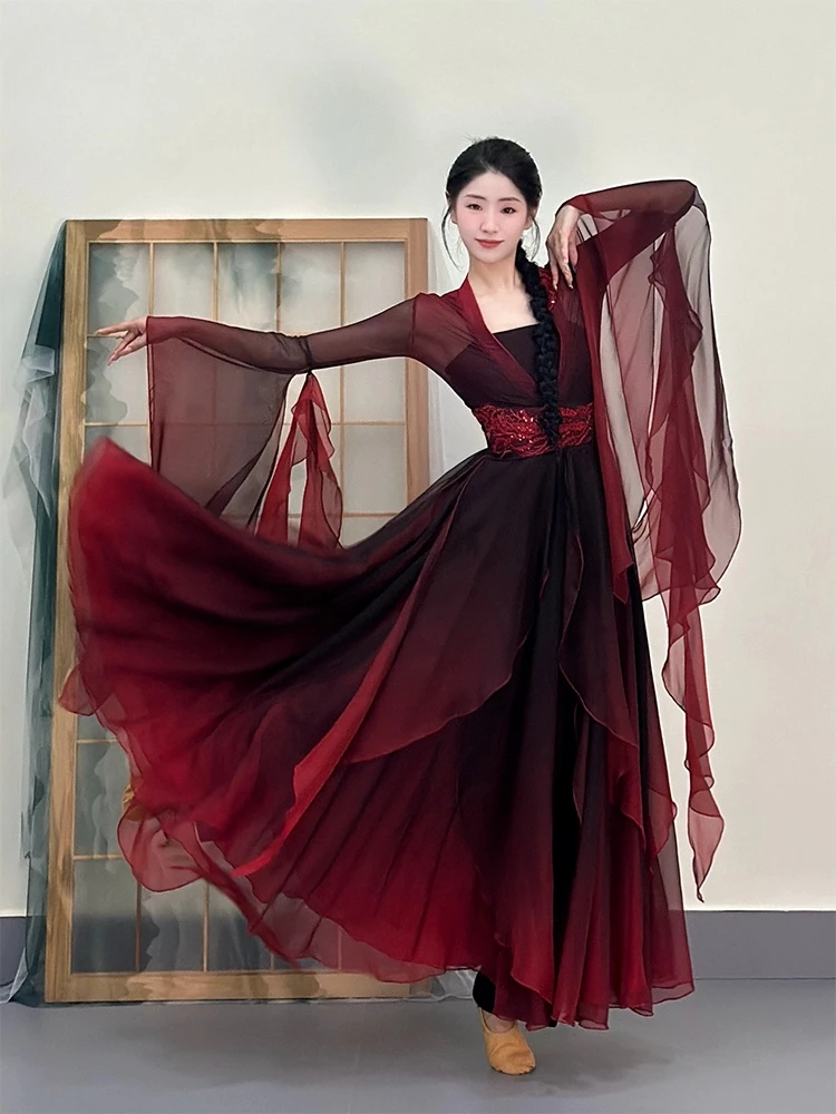 

Classical dance costumes female antique red pendulum skirt elegant fairy skirt national style Hanfu smart performance costumes