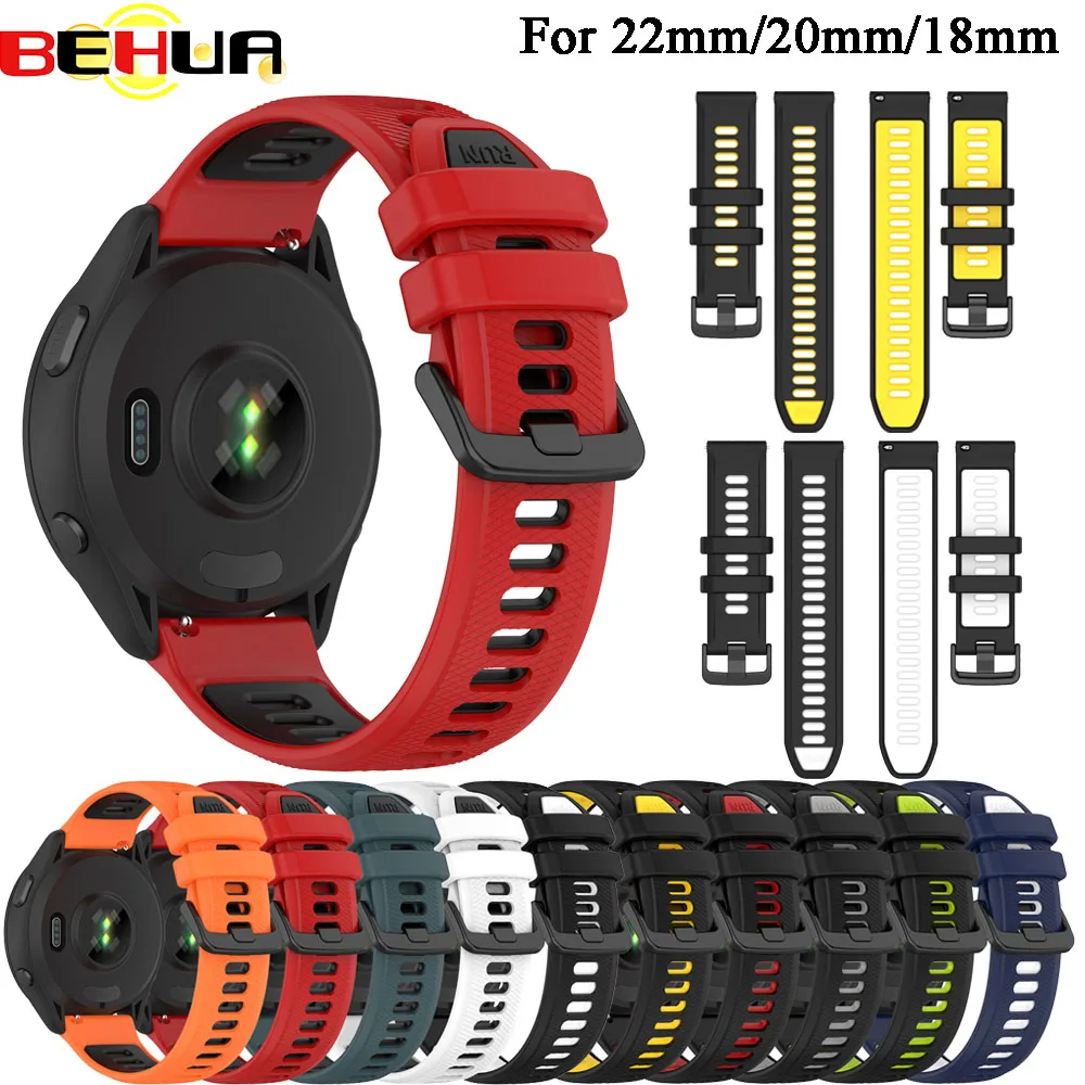 BEHUA 22MM 20MM 18 Replacement Silicone Watchband Sport Watch strap For Garmin Forerunner 255/265 Wristband Bracelet Accessories