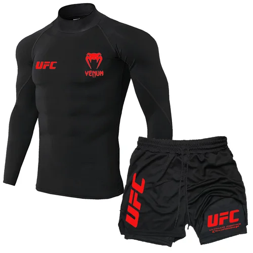 Imagen 2 del producto 2025 pantalones transpirables UFC de manga larga + pantalones de doble capa, pantalones deportivos para correr al aire libre, camiseta de entrenamiento físico, pantalones