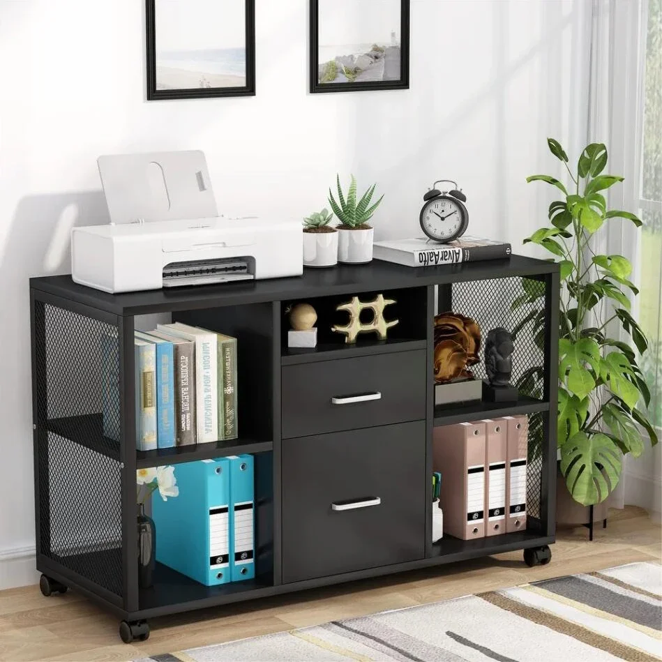 

Modern Design Office Rack Wood Storage Cabinet Staff File Metal Bookcase with 2 Drawers Living Room Bedroom Use