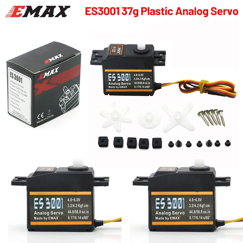 1/4PCS EMAX ES3001 4.8-6.0V 37g Plastic Gear Standard Analog Servo For RC Helicopter Boat Airplane DIY Parts view 2
