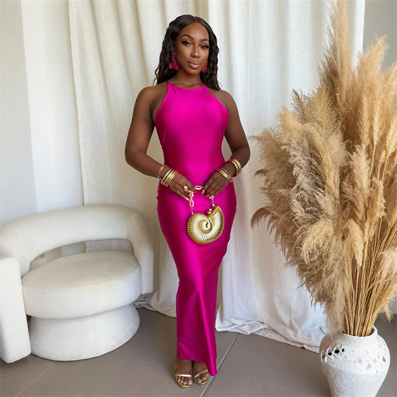 Doyerl elegante mode satijnen maxi-jurk voor dameskleding halter rugloze mouwloze nachtclub feest lange jurken verjaardag