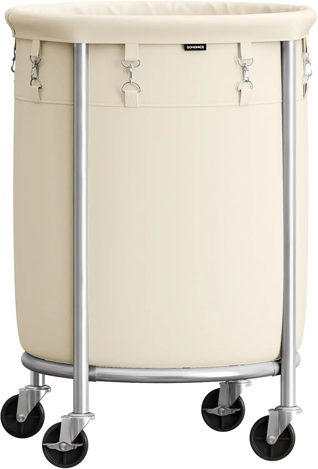 Laundry Basket with Wheels, Rolling Laundry Hamper, 29 Gal., Round Laundry Cart with Steel Frame and Removable Bag, 4