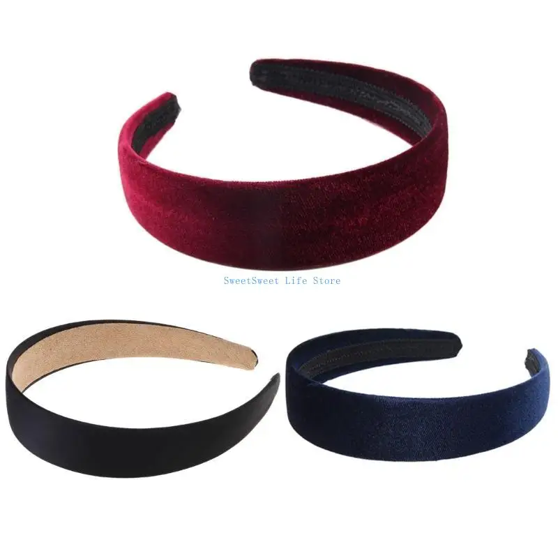 D5QB Simple Ladies Wide Headband Solid Color Cloth Wrapped Hair Hoop