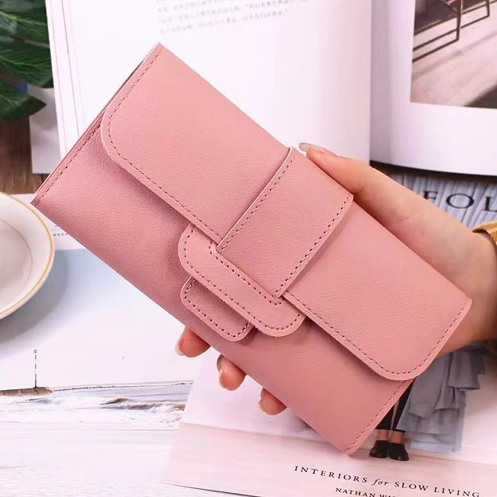Ultra Slim Thin Leather Wallet Water Resistant Change Pouch Leather Clutch Wallet for Business Female Ladies