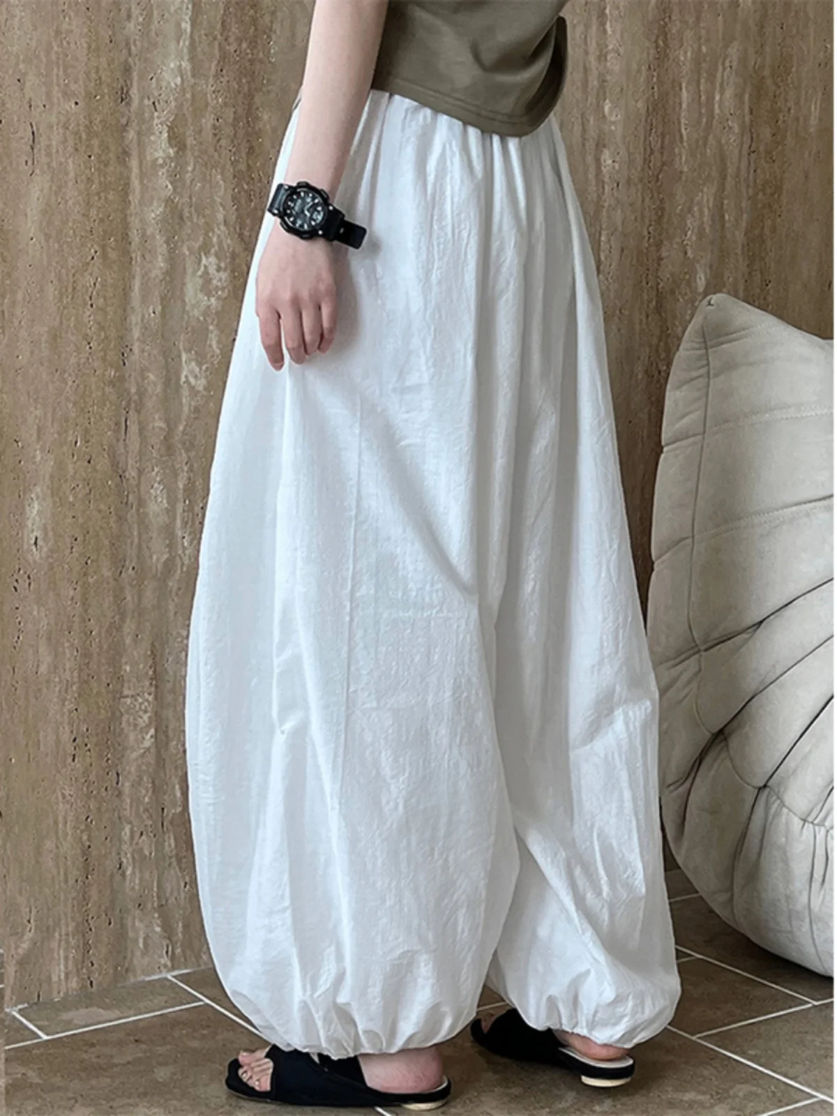 TANNT Women Pant Capris 2025 Spring Fashion High Waist Loose Casual Solid Black White Bloomers All Match Long Female Trousers