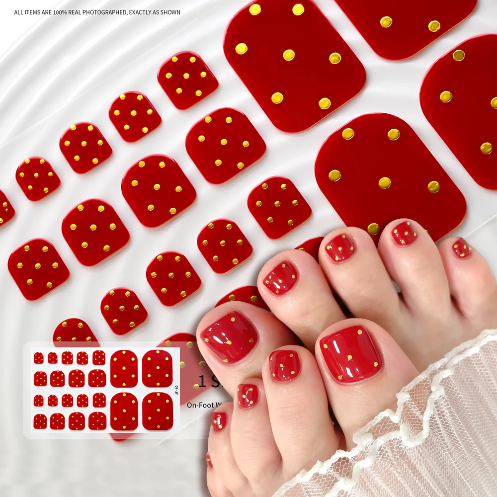 22Tips Tomato Red Golden Polka Dots Toenail Stickers Pink Green Gold Foil Stars Leaves Toenail Wraps Full Cover Neon Gel Sticker