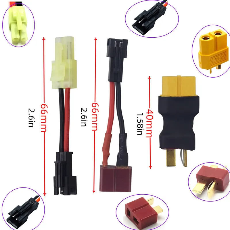 6PCS Conversion Line T Plug To XT60 Plug, SM-2P Plug To Mini Odamiya Plug, SM-2P Plug To T Plug,For RC Car,RC Ship And RC Drone