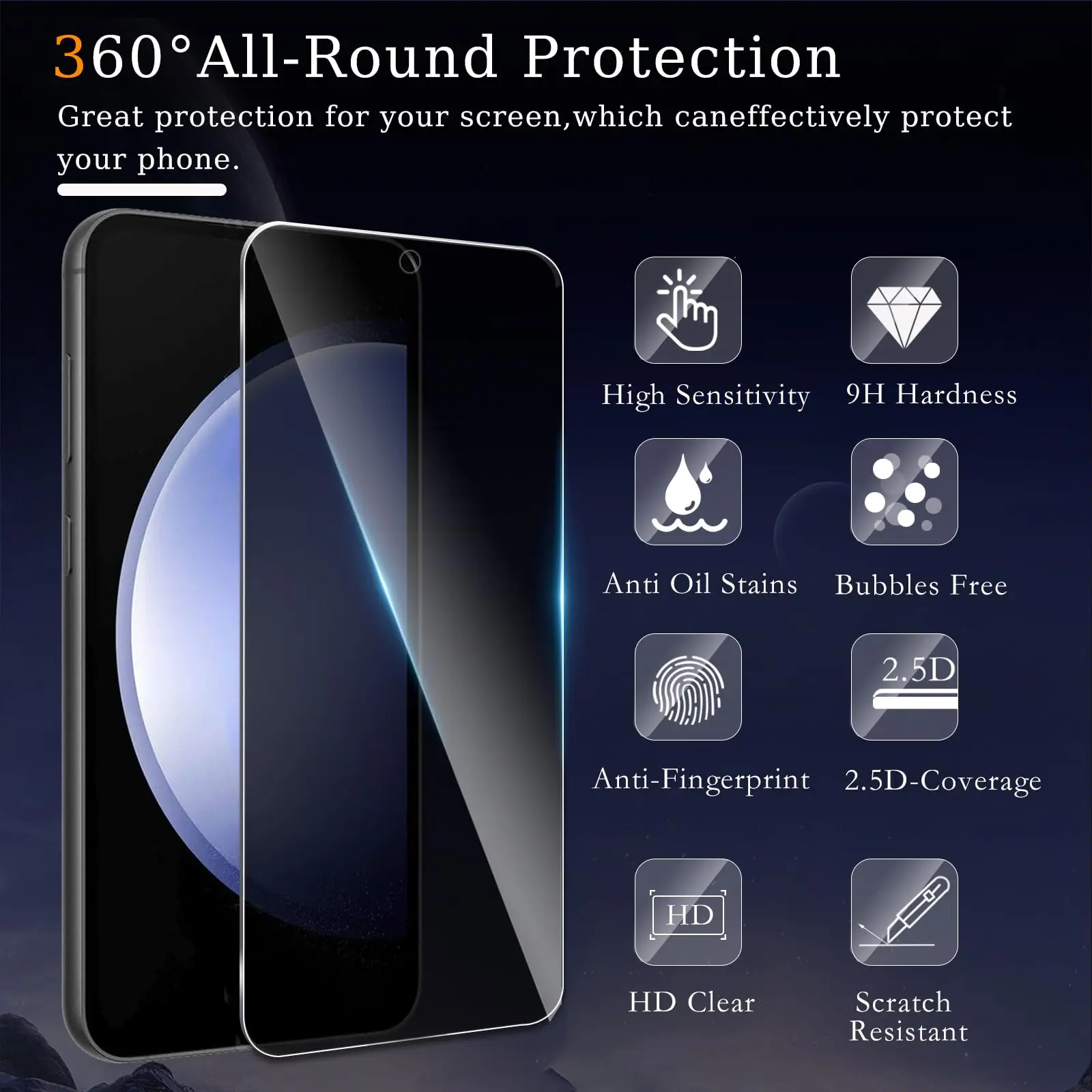 Anti Spy Screen Protector For Galaxy S23 FE Samsung, Tempered Glass Privacy Peep Scratch 9H Case Friendly High Aluminum