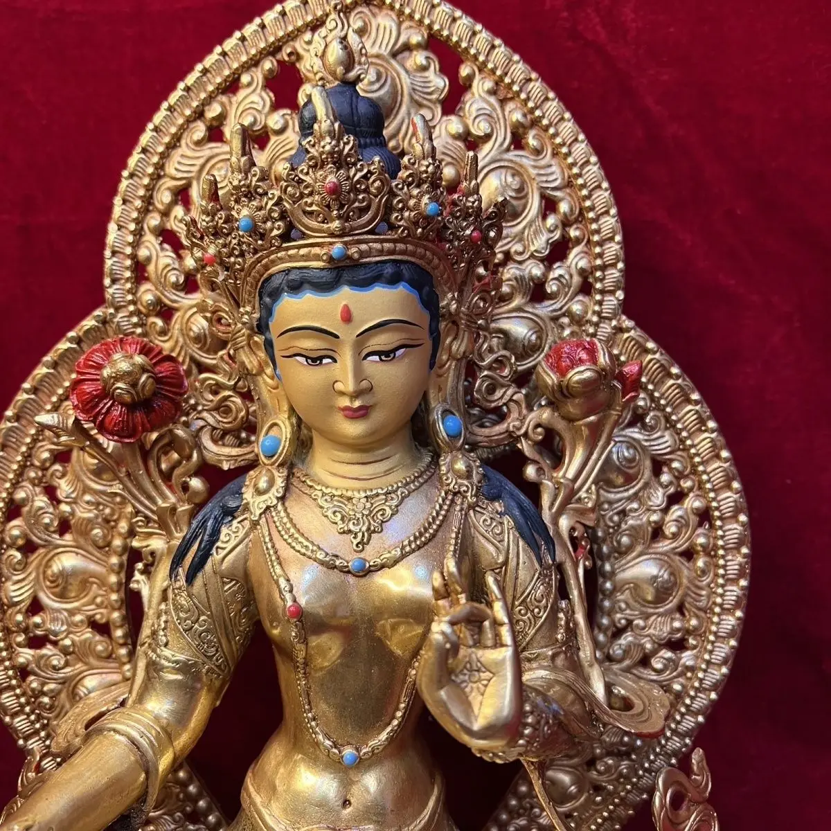 Tibet Tibetan one foot green Tara household gilt Tibetan tantra worship ornament Manjushri Bodhisattva painting