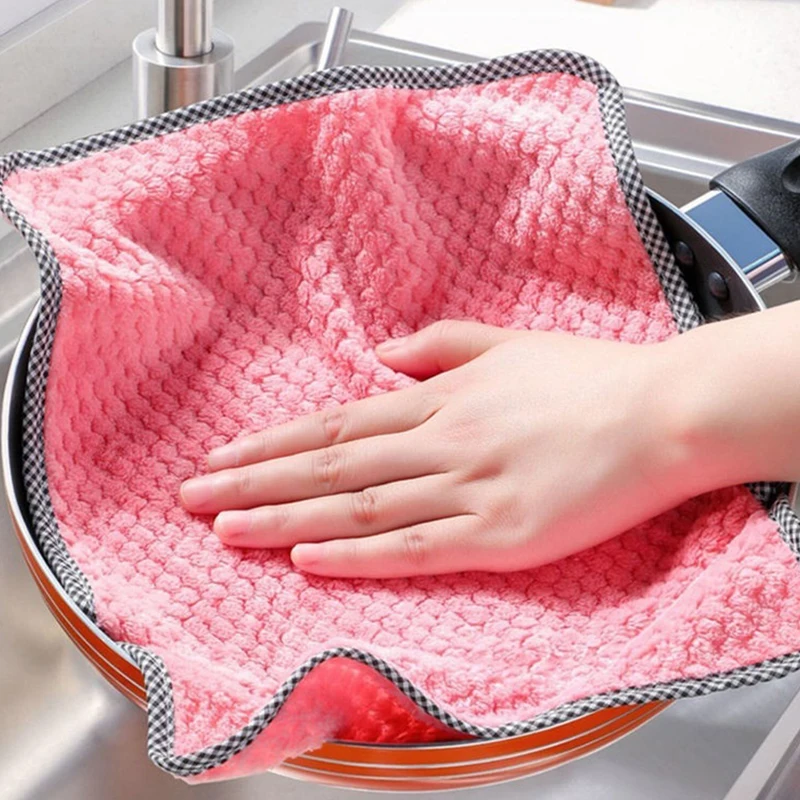 Reusable Microfiber Pineapple Towel Non-stick Kitchen Daily Dishcloths Rag Stoves Clean Absorbent Wipes Anti-scald Cutlery Pads