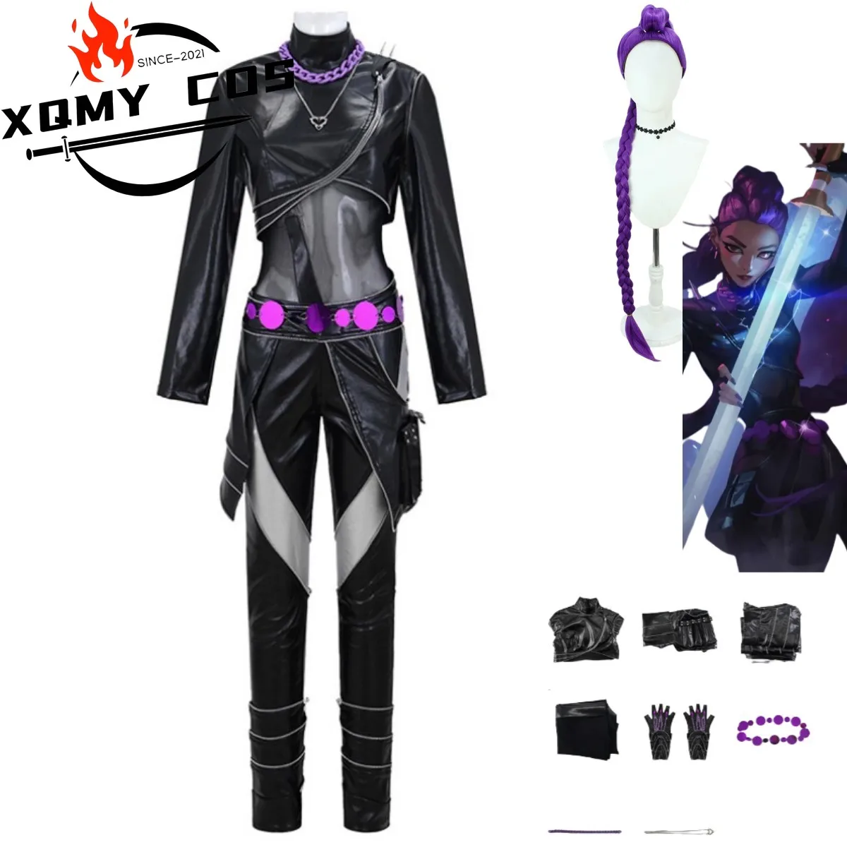 

XqAnime Movies KPop Demon Hunters Rumi Cosplay Costume Black PU Top Uniform Full Set Wig Woman Sexy Carnival Halloween Suit