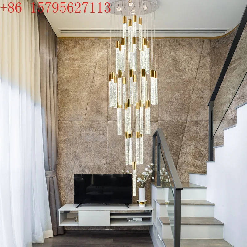 

Living room chandelier post-modern simple villa living room duplex floor crystal lamp