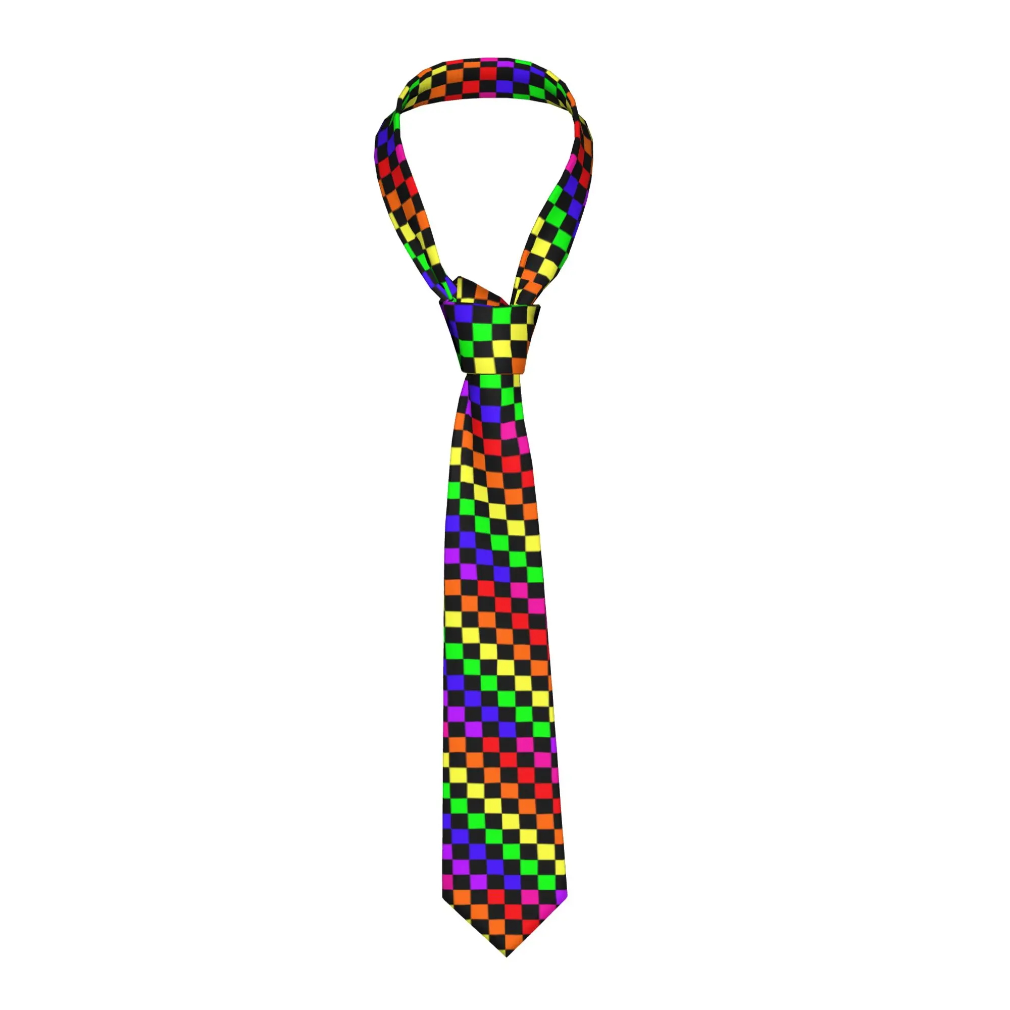 

Мужской классический шелковый галстук с узором в черно-радужную клетку для вечеринок