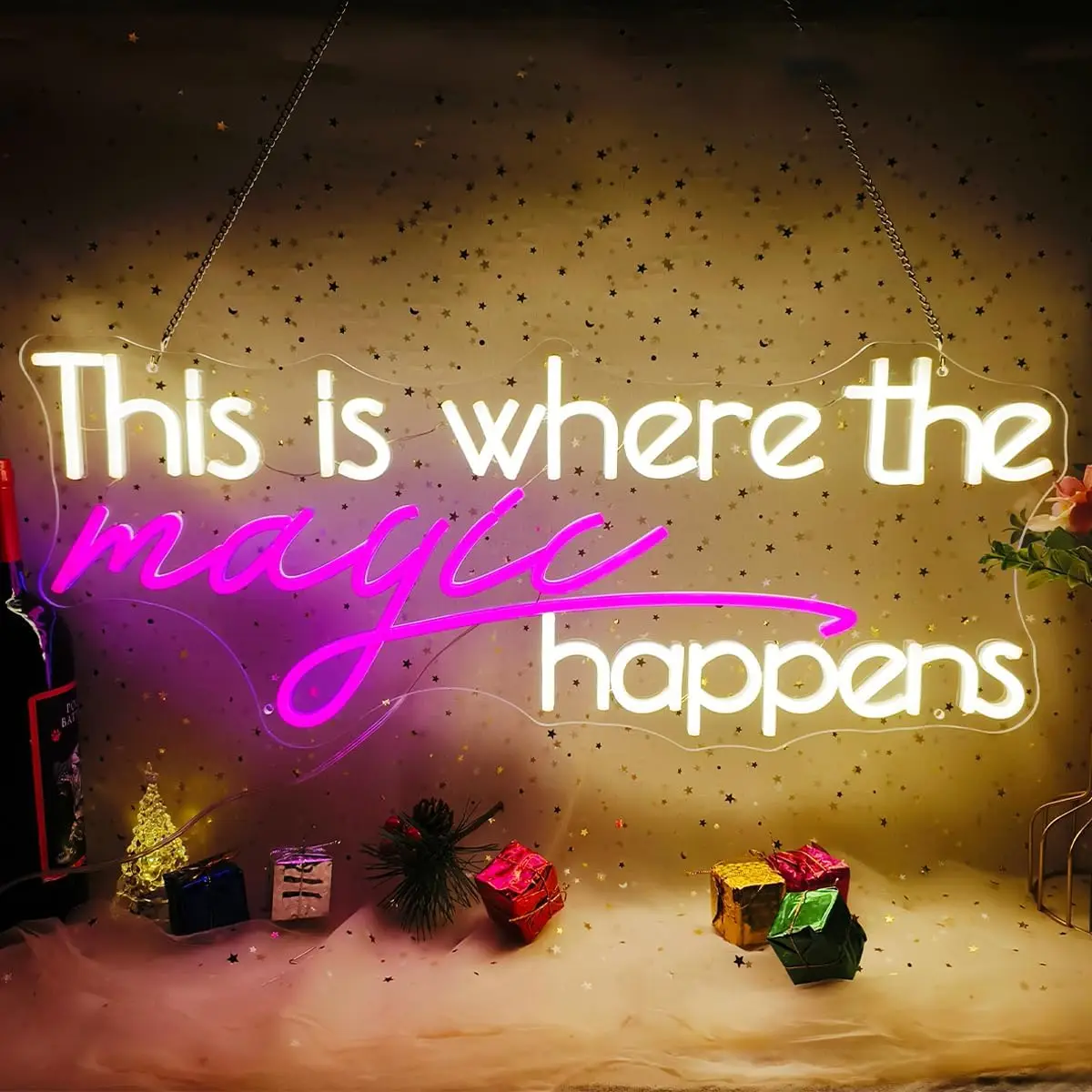 

"This Is Where The Magic Happens" Neon Sign USB Powered LED Light for Bar Gaming Room Wedding Birthday Party Bedroom Decoration