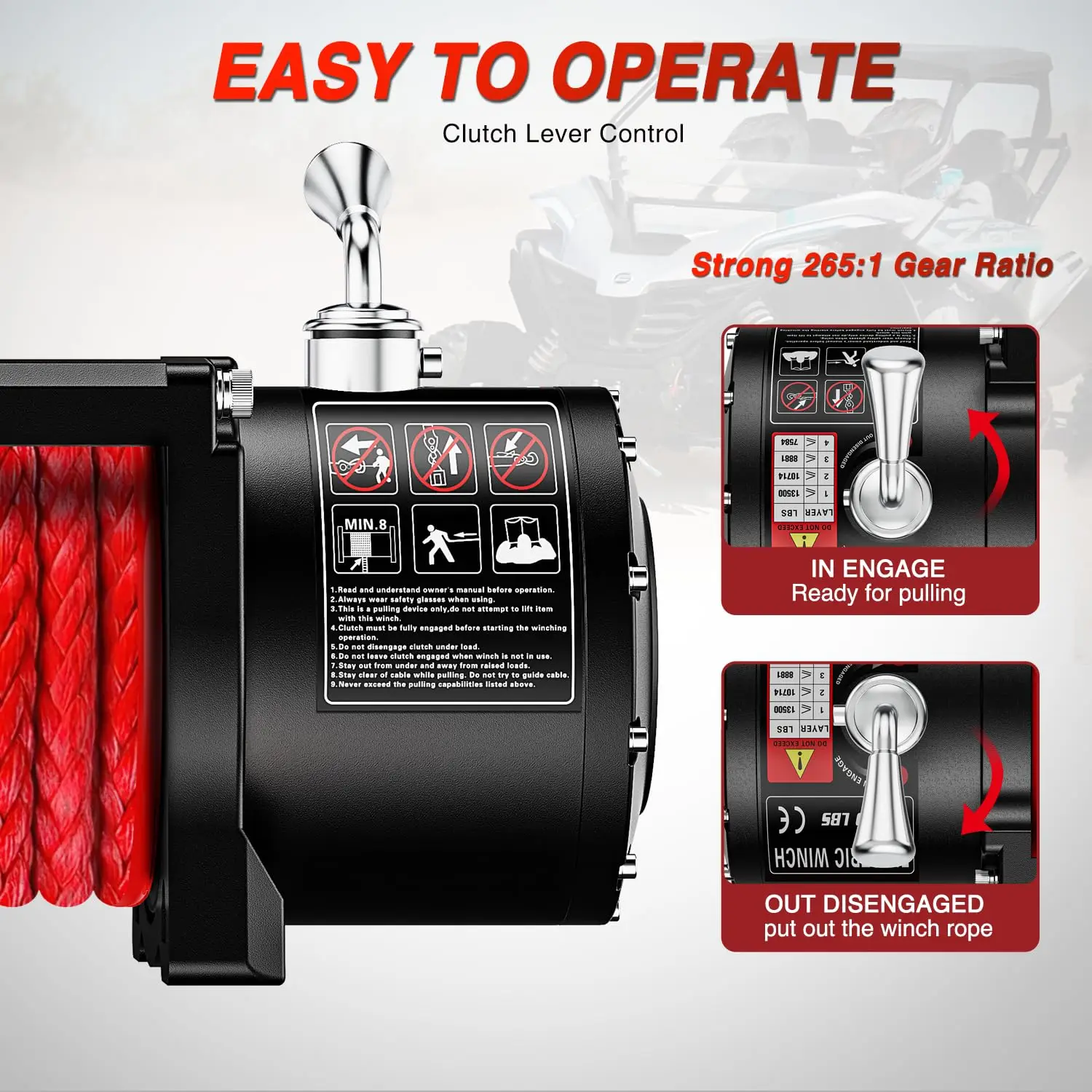 12V電動ウインチ 13000ポンド ATVトレーラーウインチ 合成ロープ フェアリード付き ワイヤードハンドル＆リモートウインチ トラックオフロード用