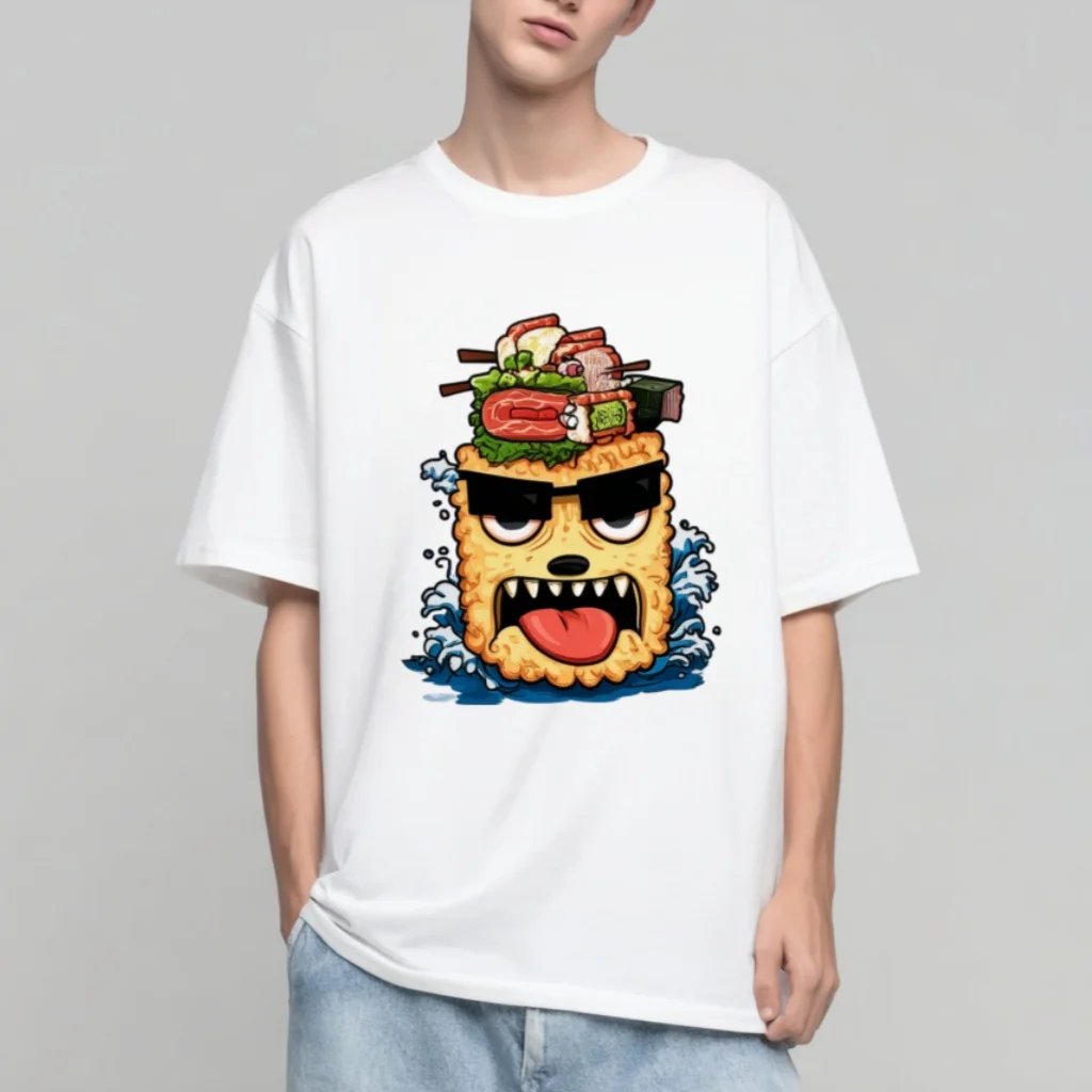 

Teevo Men's Casual T-Shirt with Fun Monster and Sushi Print for Daily Wear