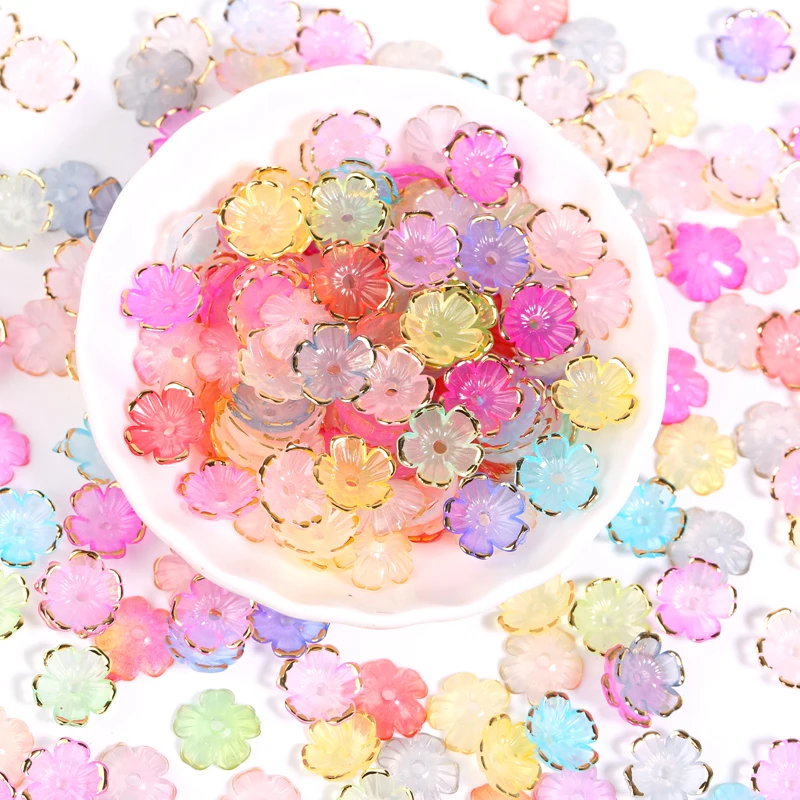 100pcs/lot 11mm Gold Edge Acrylic Flower Petals Beads Loose Spacer Beads For Jewelry Making Diy Necklace Bracelet Accessories