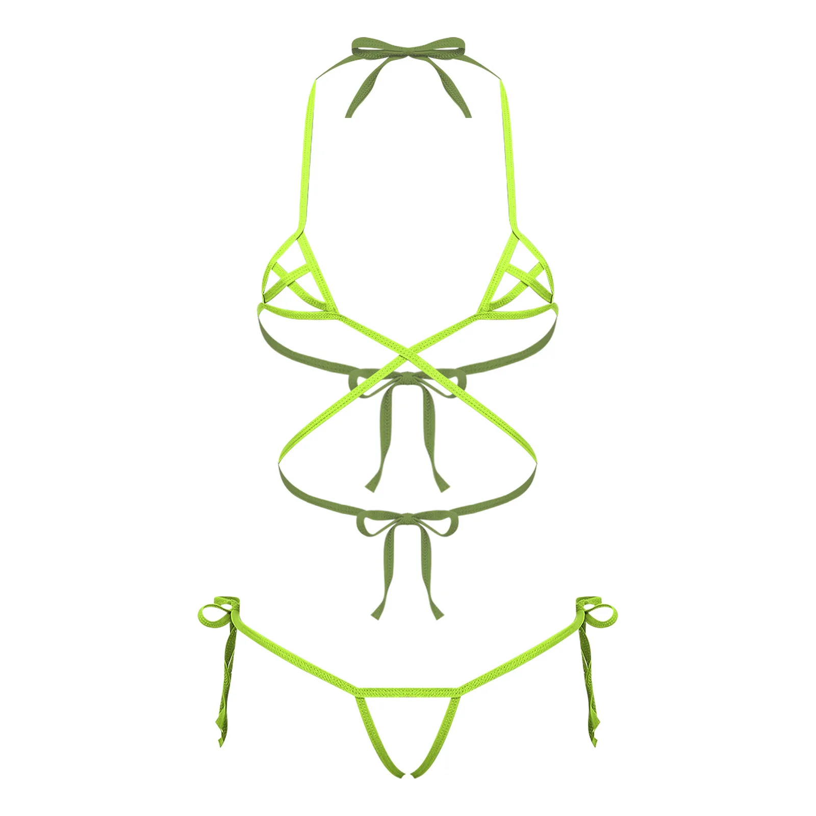 Womens Lingerie See Through Bikini Swimwear Set Lacing Halter Bra And Crotchless G-string Thong Swimsuit 2-piece Bathing Suit - view 2