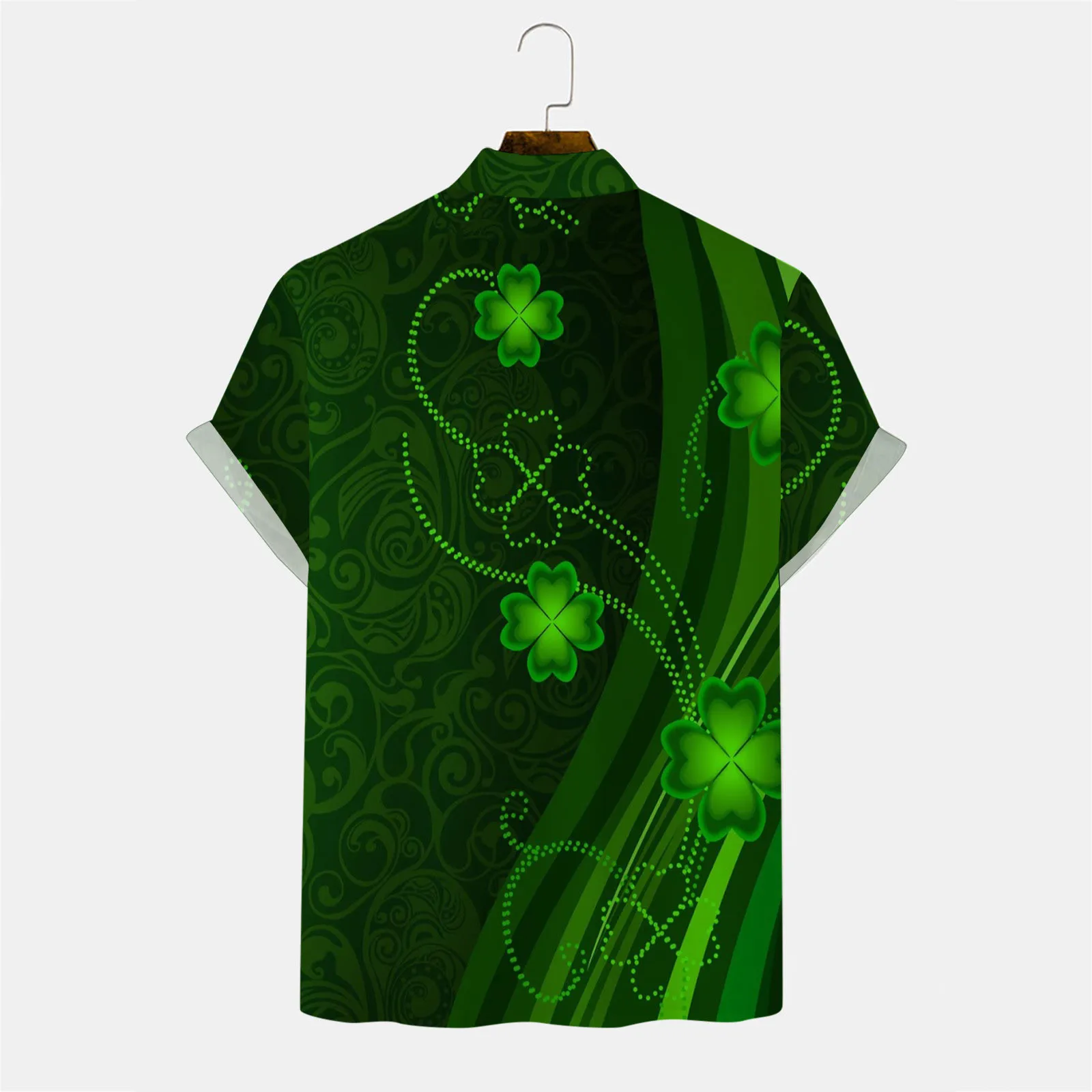 Green Men's Shirts 2024 St. Patrick's Day Summer Short Sleeve Lapel Casual Beach Shirts Trendy Cloves Print Button Up Clothing