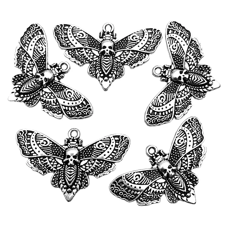 5pcs Alloy Death Skull Butterfly Moth Charms Pendant for DIY Jewelry Making Necklace Earrings Bracelets Keychains 43x24mm