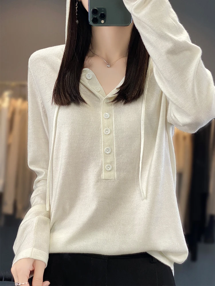 100% Merino Wool Women's Hoodie Autumn Winter Multi Color Long Sleeve Regular Casual Slouchy Fashion Soft Effortless Outerwear