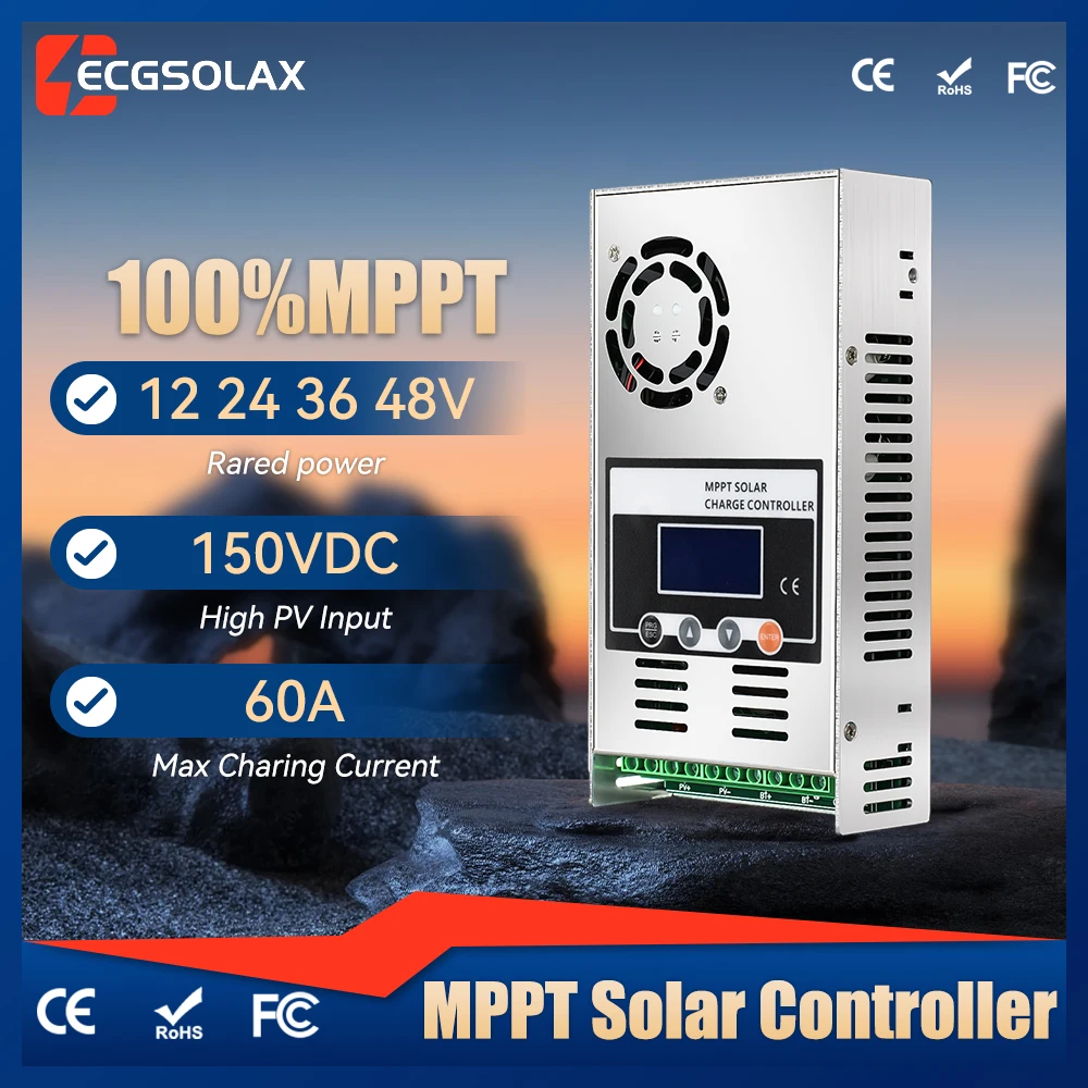 

ECGSOLAX MPPT 60A Solar Charge Controller 12V 24V 48V Auto with Solar Connector LCD Solar Regulator Fit for Lead Acid Battery
