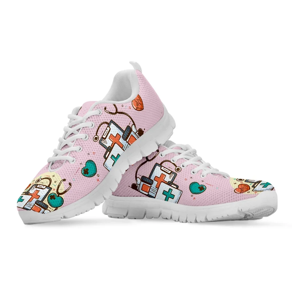 Brand Design Women Sneakers White Nursing Shoes Cute Cartoon Nurse Doctor Medical Print Light Lace-up Flats Footwear