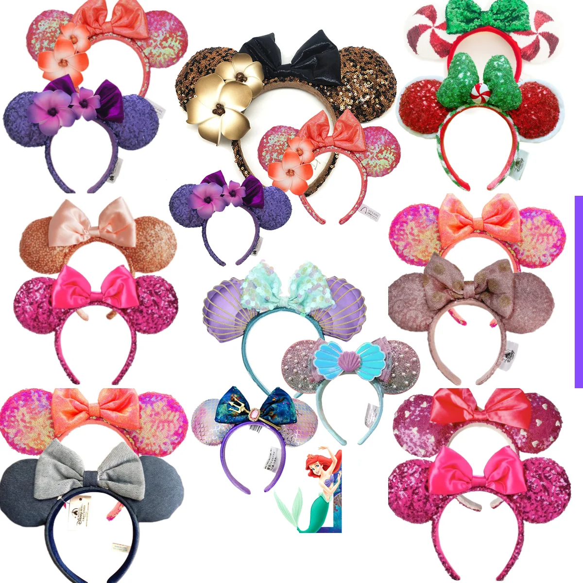 

Disney Plumeria rubra Mickey Mouse Headband Little Mermaid Princess Ariel Adults/Child Gemstone Pearl Trident Decorate