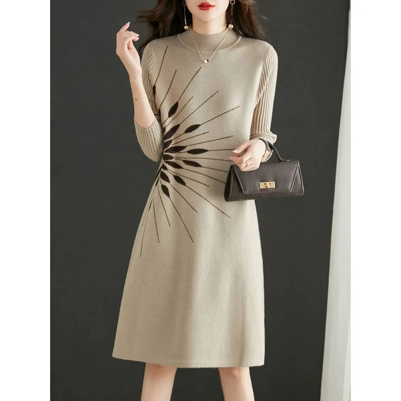 Korean Retro Solid Knitted Dress For Women 2023 New Loose Fit Warm Wool Dress For Autumn And Winter Versatile Vacation Vestidos